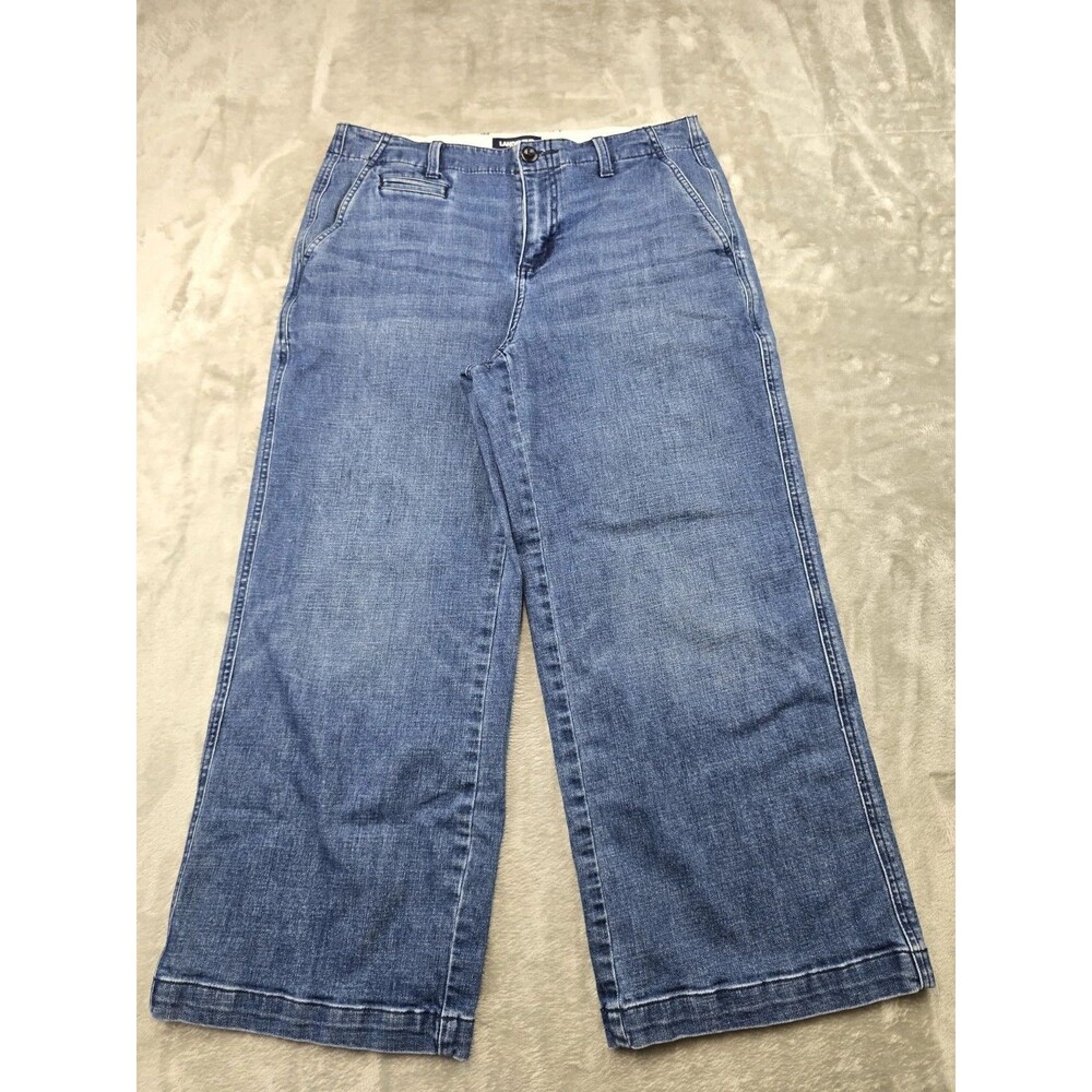 Lands End Jeans Womens Size 8P Petite Blue Denim Wide Leg Crop